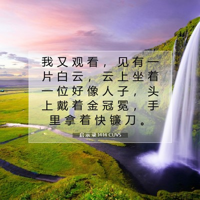 Picture 07 - 启 示 录 14:14 CUVS - 我 又 观 看 ， 见 有 一 片 白 云 ， - Bible Verse Picture