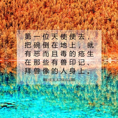 Picture 07 - 启 示 录 16:2 CUVS - 第 一 位 天 使 便 去 ， 把 碗 倒 在 - Bible Verse Picture