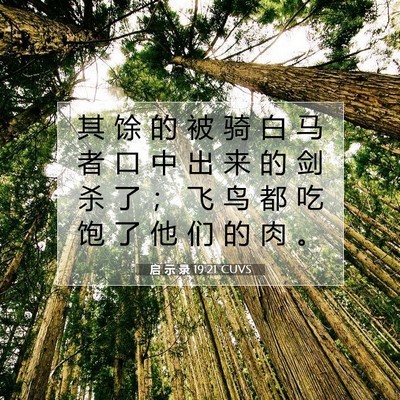 Picture 07 - 启 示 录 19:21 CUVS - 其 馀 的 被 骑 白 马 者 口 中 出 来 - Bible Verse Picture