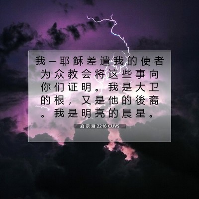 Picture 07 - 启 示 录 22:16 CUVS - 我 ─ 耶 稣 差 遣 我 的 使 者 为 众 - Bible Verse Picture