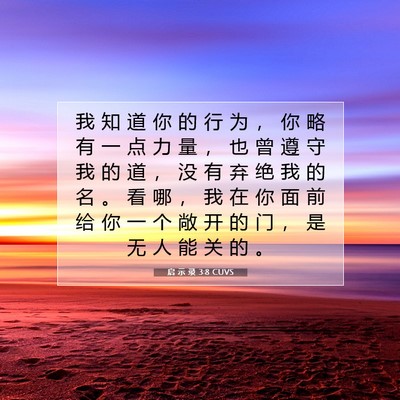 Picture 07 - 启 示 录 3:8 CUVS - 我 知 道 你 的 行 为 ， 你 略 有 一 - Bible Verse Picture