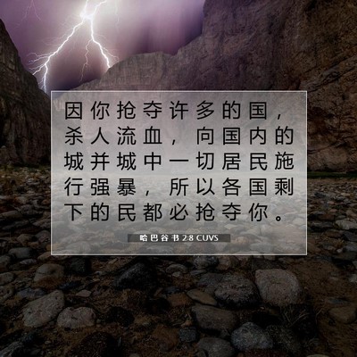 Picture 07 - 哈 巴 谷 书 2:8 CUVS - 因 你 抢 夺 许 多 的 国 ， 杀 人 流 - Bible Verse Picture