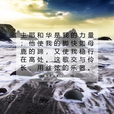 Picture 07 - 哈 巴 谷 书 3:19 CUVS - 主 耶 和 华 是 我 的 力 量 ； 他 使 - Bible Verse Picture
