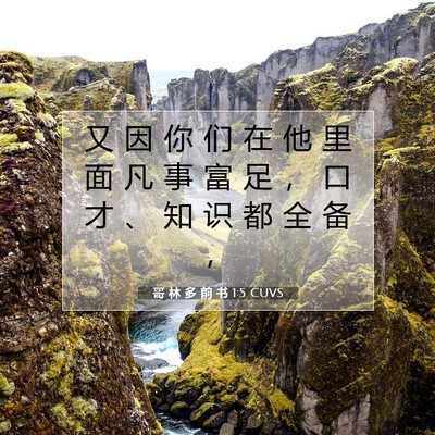 Picture 07 - 哥 林 多 前 书 1:5 CUVS - 又 因 你 们 在 他 里 面 凡 事 富 足 - Bible Verse Picture