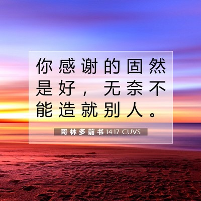 Picture 07 - 哥 林 多 前 书 14:17 CUVS - 你 感 谢 的 固 然 是 好 ， 无 奈 不 - Bible Verse Picture