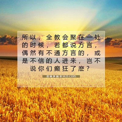 Picture 07 - 哥 林 多 前 书 14:23 CUVS - 所 以 ， 全 教 会 聚 在 一 处 的 时 - Bible Verse Picture