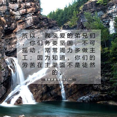 Picture 07 - 哥 林 多 前 书 15:58 CUVS - 所 以 ， 我 亲 爱 的 弟 兄 们 ， 你 - Bible Verse Picture