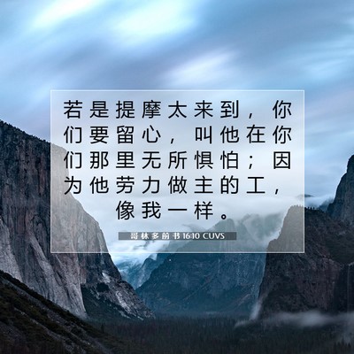 Picture 07 - 哥 林 多 前 书 16:10 CUVS - 若 是 提 摩 太 来 到 ， 你 们 要 留 - Bible Verse Picture