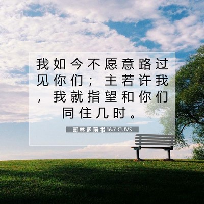 Picture 07 - 哥 林 多 前 书 16:7 CUVS - 我 如 今 不 愿 意 路 过 见 你 们 ； - Bible Verse Picture