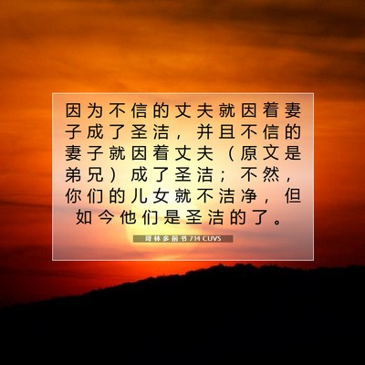 Picture 07 - 哥 林 多 前 书 7:14 CUVS - 因 为 不 信 的 丈 夫 就 因 着 妻 子 - Bible Verse Picture