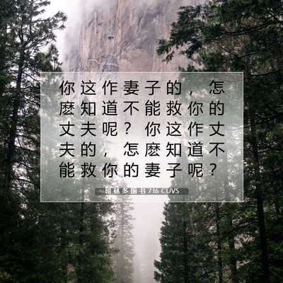 Picture 07 - 哥 林 多 前 书 7:16 CUVS - 你 这 作 妻 子 的 ， 怎 麽 知 道 不 - Bible Verse Picture