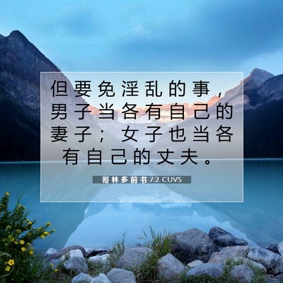 Picture 07 - 哥 林 多 前 书 7:2 CUVS - 但 要 免 淫 乱 的 事 ， 男 子 当 各 - Bible Verse Picture