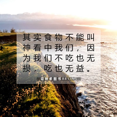 Picture 07 - 哥 林 多 前 书 8:8 CUVS - 其 实 食 物 不 能 叫 神 看 中 我 们 - Bible Verse Picture