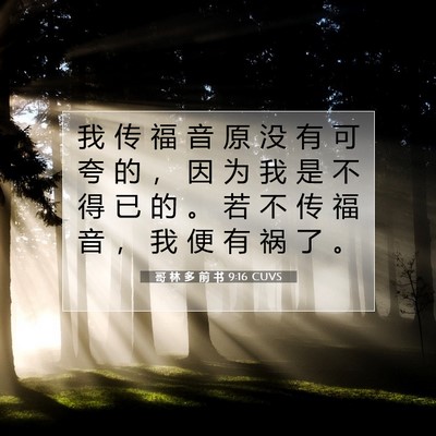 Picture 07 - 哥 林 多 前 书 9:16 CUVS - 我 传 福 音 原 没 有 可 夸 的 ， 因 - Bible Verse Picture