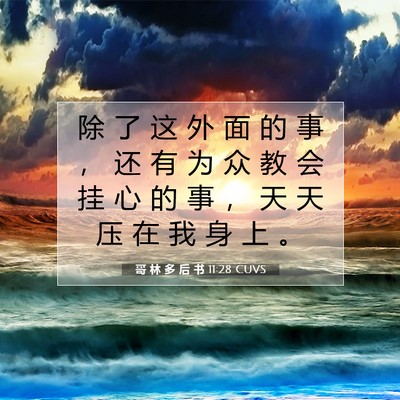 Picture 07 - 哥 林 多 后 书 11:28 CUVS - 除 了 这 外 面 的 事 ， 还 有 为 众 - Bible Verse Picture