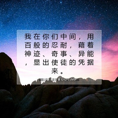 Picture 07 - 哥 林 多 后 书 12:12 CUVS - 我 在 你 们 中 间 ， 用 百 般 的 忍 - Bible Verse Picture
