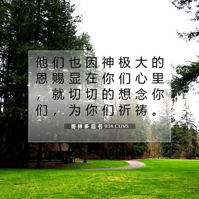 Picture 07 - 哥 林 多 后 书 9:14 CUVS - 他 们 也 因 神 极 大 的 恩 赐 显 在 - Bible Verse Picture