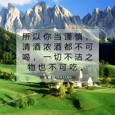 Picture 07 - 士 师 记 13:4 CUVS - 所 以 你 当 谨 慎 ， 清 酒 浓 酒 都 - Bible Verse Picture