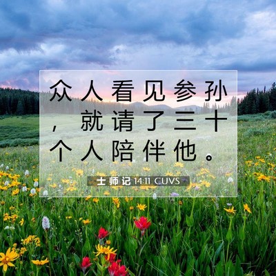 Picture 07 - 士 师 记 14:11 CUVS - 众 人 看 见 参 孙 ， 就 请 了 三 十 - Bible Verse Picture