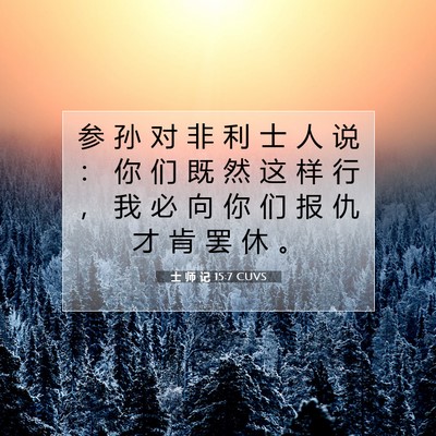 Picture 07 - 士 师 记 15:7 CUVS - 参 孙 对 非 利 士 人 说 ： 你 们 既 - Bible Verse Picture