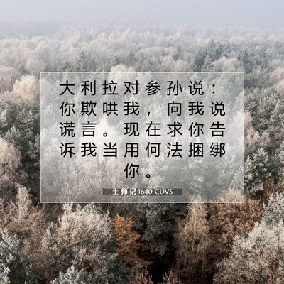 Picture 07 - 士 师 记 16:10 CUVS - 大 利 拉 对 参 孙 说 ： 你 欺 哄 我 - Bible Verse Picture