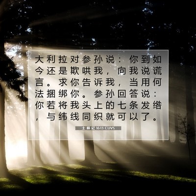 Picture 07 - 士 师 记 16:13 CUVS - 大 利 拉 对 参 孙 说 ： 你 到 如 今 - Bible Verse Picture