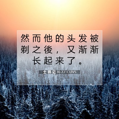 Picture 07 - 士 师 记 16:22 CUVS - 然 而 他 的 头 发 被 剃 之 後 ， 又 - Bible Verse Picture