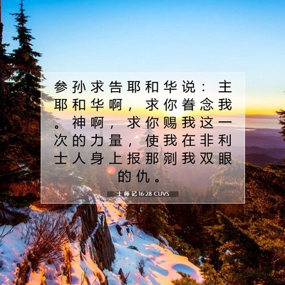 Picture 07 - 士 师 记 16:28 CUVS - 参 孙 求 告 耶 和 华 说 ： 主 耶 和 - Bible Verse Picture