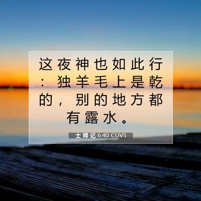 Picture 07 - 士 师 记 6:40 CUVS - 这 夜 神 也 如 此 行 ： 独 羊 毛 上 - Bible Verse Picture