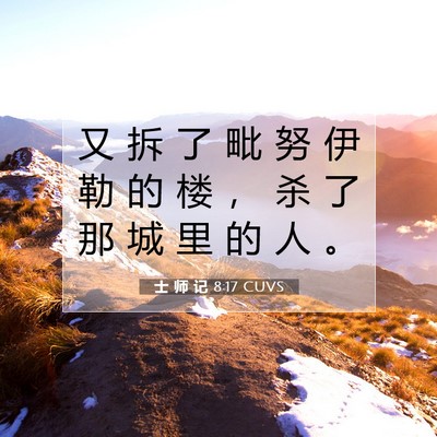 Picture 07 - 士 师 记 8:17 CUVS - 又 拆 了 毗 努 伊 勒 的 楼 ， 杀 了 - Bible Verse Picture