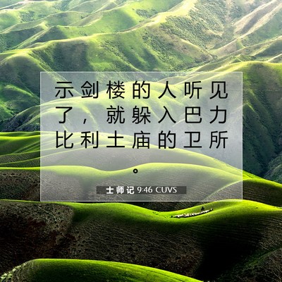 Picture 07 - 士 师 记 9:46 CUVS - 示 剑 楼 的 人 听 见 了 ， 就 躲 入 - Bible Verse Picture