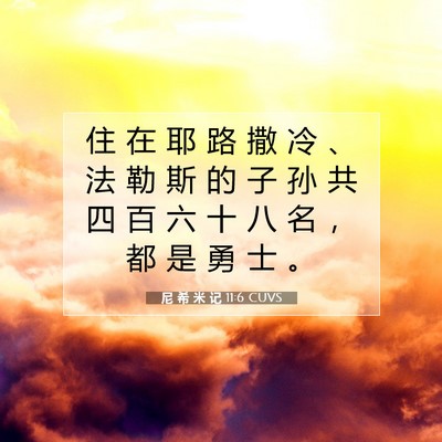 Picture 07 - 尼 希 米 记 11:6 CUVS - 住 在 耶 路 撒 冷 、 法 勒 斯 的 子 - Bible Verse Picture