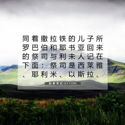 Picture 07 - 尼 希 米 记 12:1 CUVS - 同 着 撒 拉 铁 的 儿 子 所 罗 巴 伯 - Bible Verse Picture