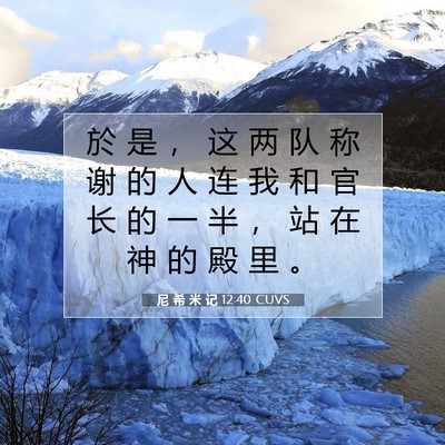 Picture 07 - 尼 希 米 记 12:40 CUVS - 於 是 ， 这 两 队 称 谢 的 人 连 我 - Bible Verse Picture