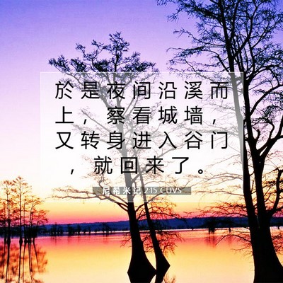 Picture 07 - 尼 希 米 记 2:15 CUVS - 於 是 夜 间 沿 溪 而 上 ， 察 看 城 - Bible Verse Picture