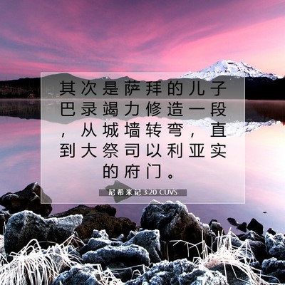 Picture 07 - 尼 希 米 记 3:20 CUVS - 其 次 是 萨 拜 的 儿 子 巴 录 竭 力 - Bible Verse Picture