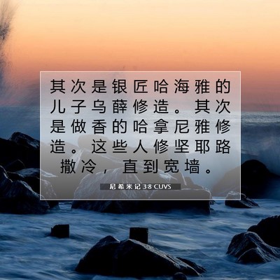 Picture 07 - 尼 希 米 记 3:8 CUVS - 其 次 是 银 匠 哈 海 雅 的 儿 子 乌 - Bible Verse Picture