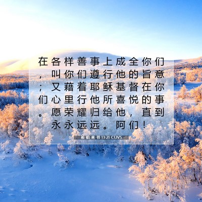 Picture 07 - 希 伯 来 书 13:21 CUVS - 在 各 样 善 事 上 成 全 你 们 ， 叫 - Bible Verse Picture