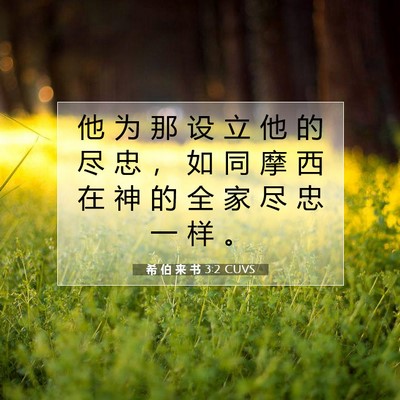 Picture 07 - 希 伯 来 书 3:2 CUVS - 他 为 那 设 立 他 的 尽 忠 ， 如 同 - Bible Verse Picture