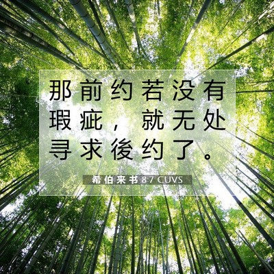 Picture 07 - 希 伯 来 书 8:7 CUVS - 那 前 约 若 没 有 瑕 疵 ， 就 无 处 - Bible Verse Picture