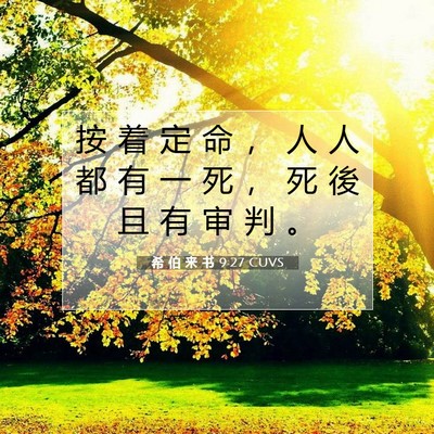 Picture 07 - 希 伯 来 书 9:27 CUVS - 按 着 定 命 ， 人 人 都 有 一 死 ， - Bible Verse Picture