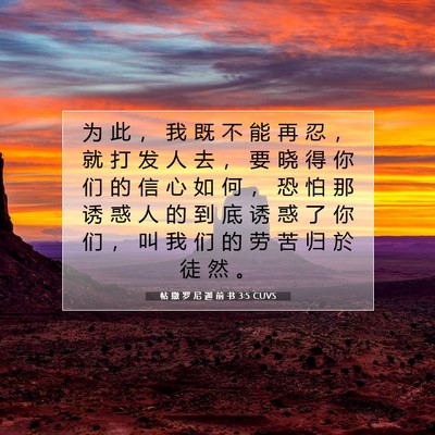 Picture 07 - 帖 撒 罗 尼 迦 前 书 3:5 CUVS - 为 此 ， 我 既 不 能 再 忍 ， 就 打 - Bible Verse Picture