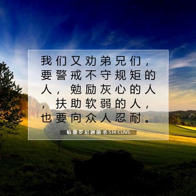 Picture 07 - 帖 撒 罗 尼 迦 前 书 5:14 CUVS - 我 们 又 劝 弟 兄 们 ， 要 警 戒 不 - Bible Verse Picture