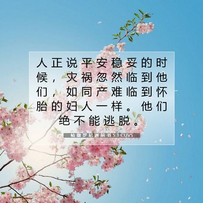 Picture 07 - 帖 撒 罗 尼 迦 前 书 5:3 CUVS - 人 正 说 平 安 稳 妥 的 时 候 ， 灾 - Bible Verse Picture