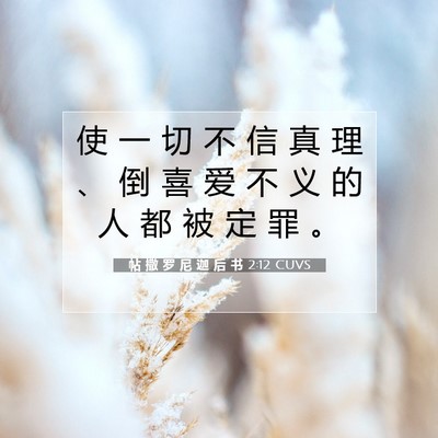 Picture 07 - 帖 撒 罗 尼 迦 后 书 2:12 CUVS - 使 一 切 不 信 真 理 、 倒 喜 爱 不 - Bible Verse Picture