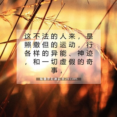 Picture 07 - 帖 撒 罗 尼 迦 后 书 2:9 CUVS - 这 不 法 的 人 来 ， 是 照 撒 但 的 - Bible Verse Picture