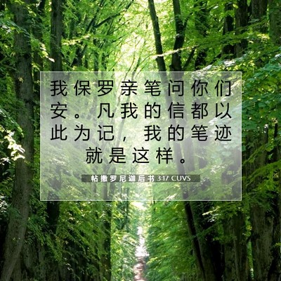Picture 07 - 帖 撒 罗 尼 迦 后 书 3:17 CUVS - 我 保 罗 亲 笔 问 你 们 安 。 凡 我 - Bible Verse Picture