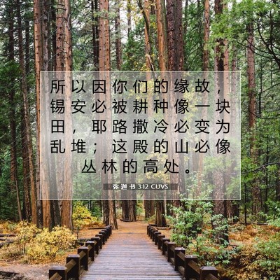 Picture 07 - 弥 迦 书 3:12 CUVS - 所 以 因 你 们 的 缘 故 ， 锡 安 必 - Bible Verse Picture