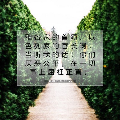Picture 07 - 弥 迦 书 3:9 CUVS - 雅 各 家 的 首 领 、 以 色 列 家 的 - Bible Verse Picture
