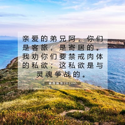 Picture 07 - 彼 得 前 书 2:11 CUVS - 亲 爱 的 弟 兄 阿 ， 你 们 是 客 旅 - Bible Verse Picture